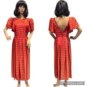 American VTG unbranded Jacquard stripe orange formal short sleeve dress x small